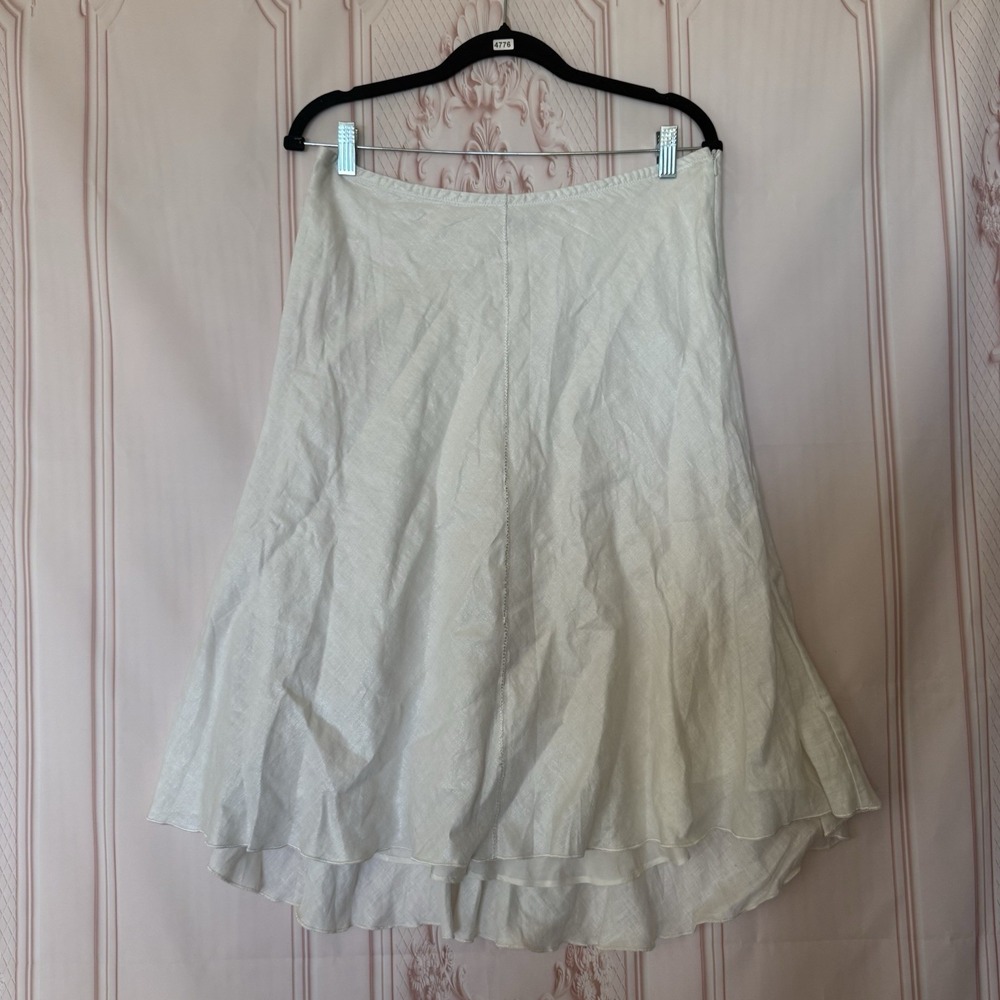Max Studio Special Edition 100% Linen White Flowy Skirt Women's Size 10 Boho